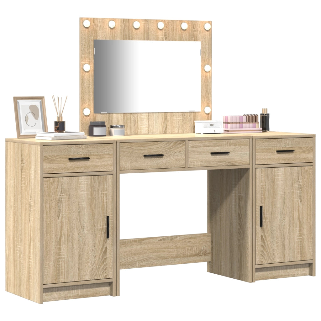 Set di toeletta a 3 pezzi con LED in Rovere Sonoma in legno ingegnerizzato