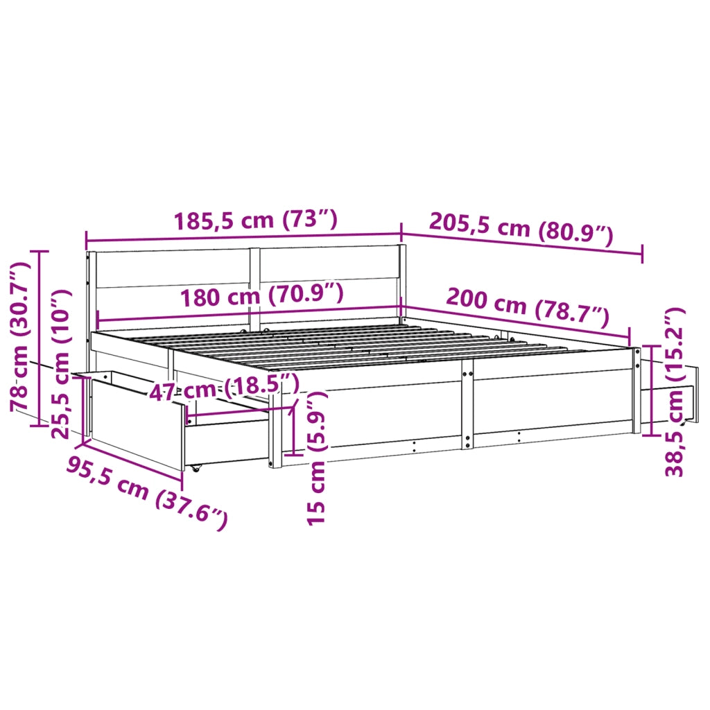 Letto senza Materasso Bianco 180x200 cm Legno Massello di Pino 3282340