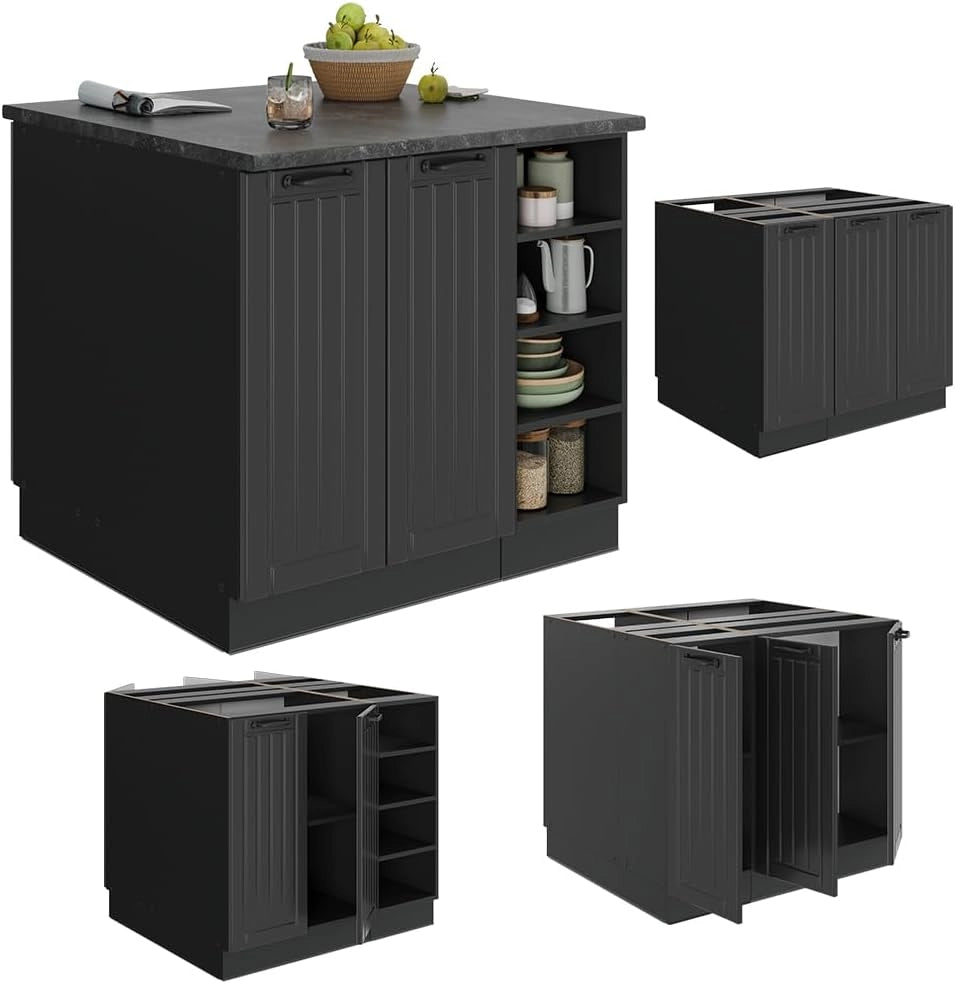 isola cucina Fame-Line, Grigio scuro, 90 cm senza piano di lavoro, adatto per l'espansione con moduli aggiuntivi compatibili