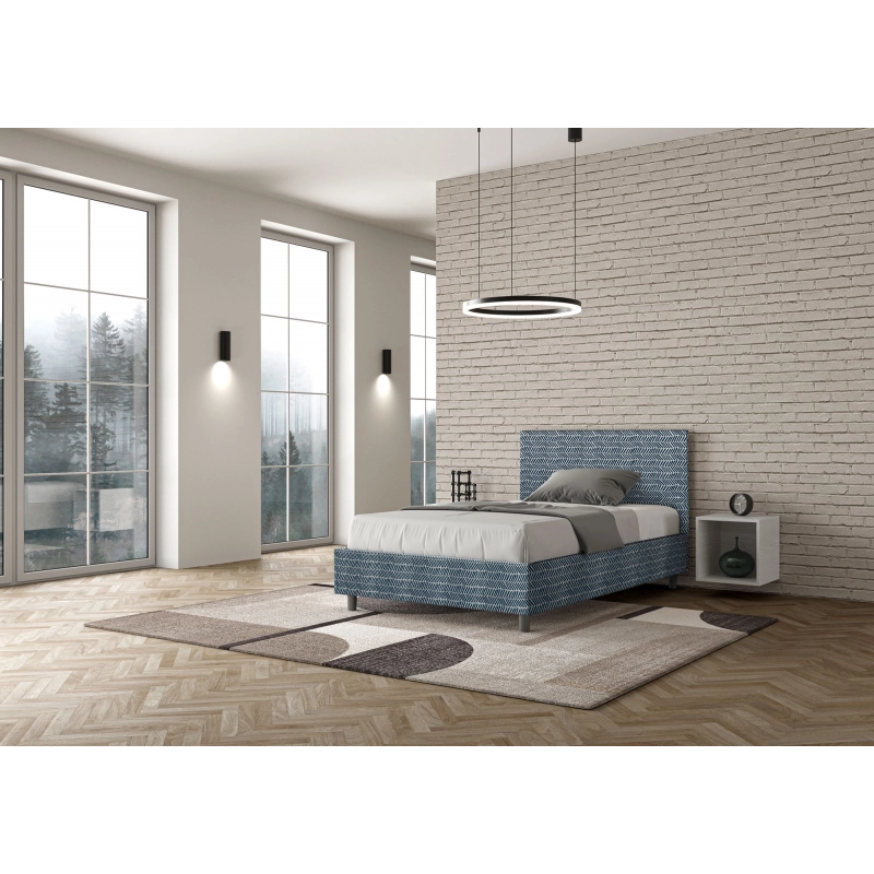 Letto imbottito 1 piazza e mezza 120x190 cm tessuto Aragona Adele - Contenitore,Blu