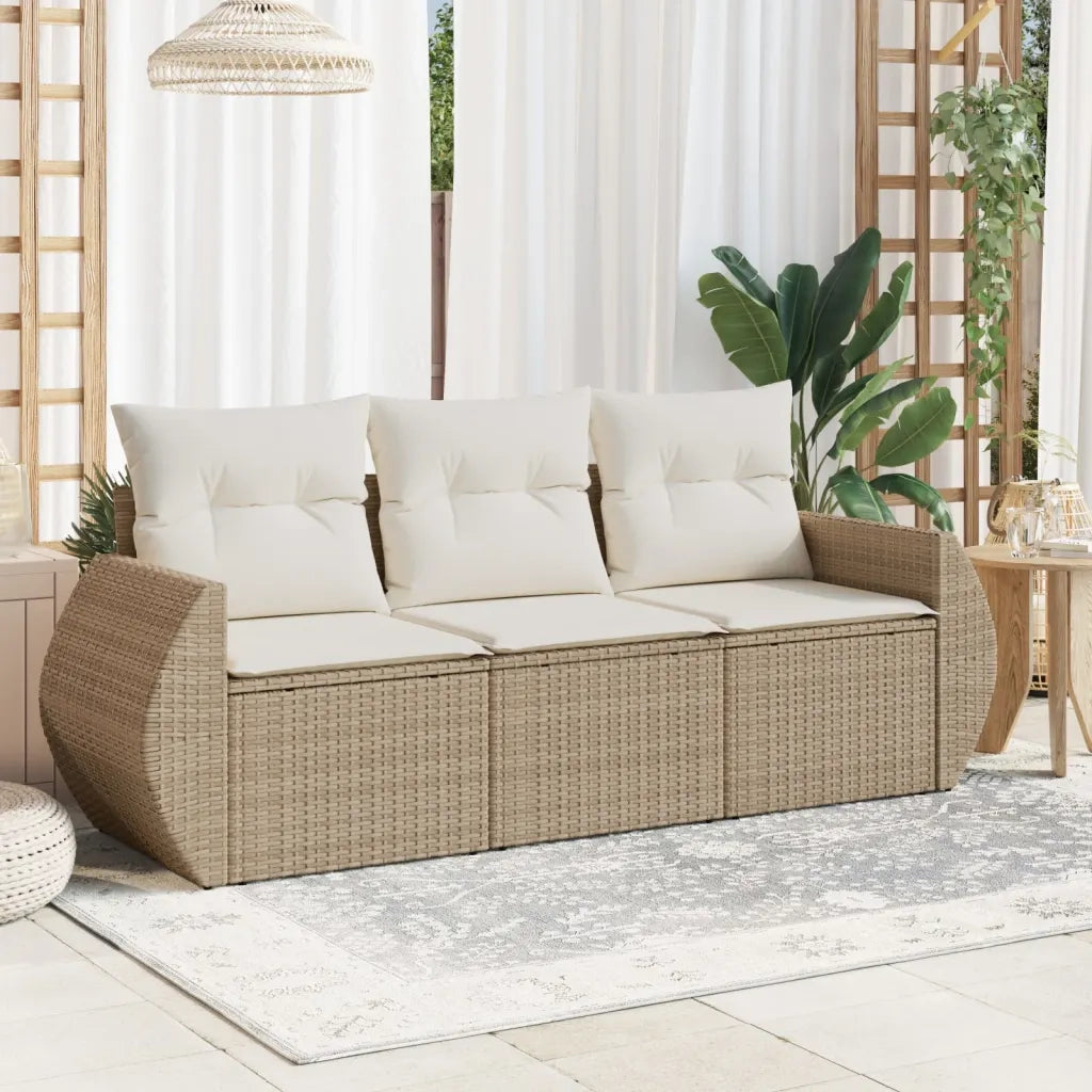 Set Divano da Giardino 3 pz con Cuscini Beige in Polyrattan 3253395