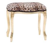 Poggiapiedi imbottito tessuto maculato legno foglia oro 43x33x43 - Mobili 2G