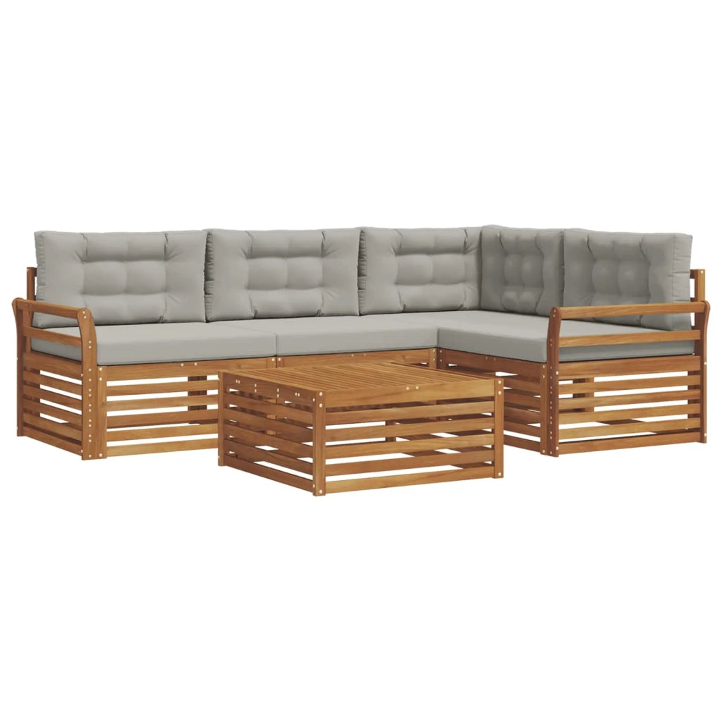 Set di divani da esterno 5 pcs Grigio Naturale e Chiaro