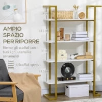 Mobile Libreria a 4 Livelli Rialzato e Multiuso, in MDF e Acciaio, 92x35x152cm