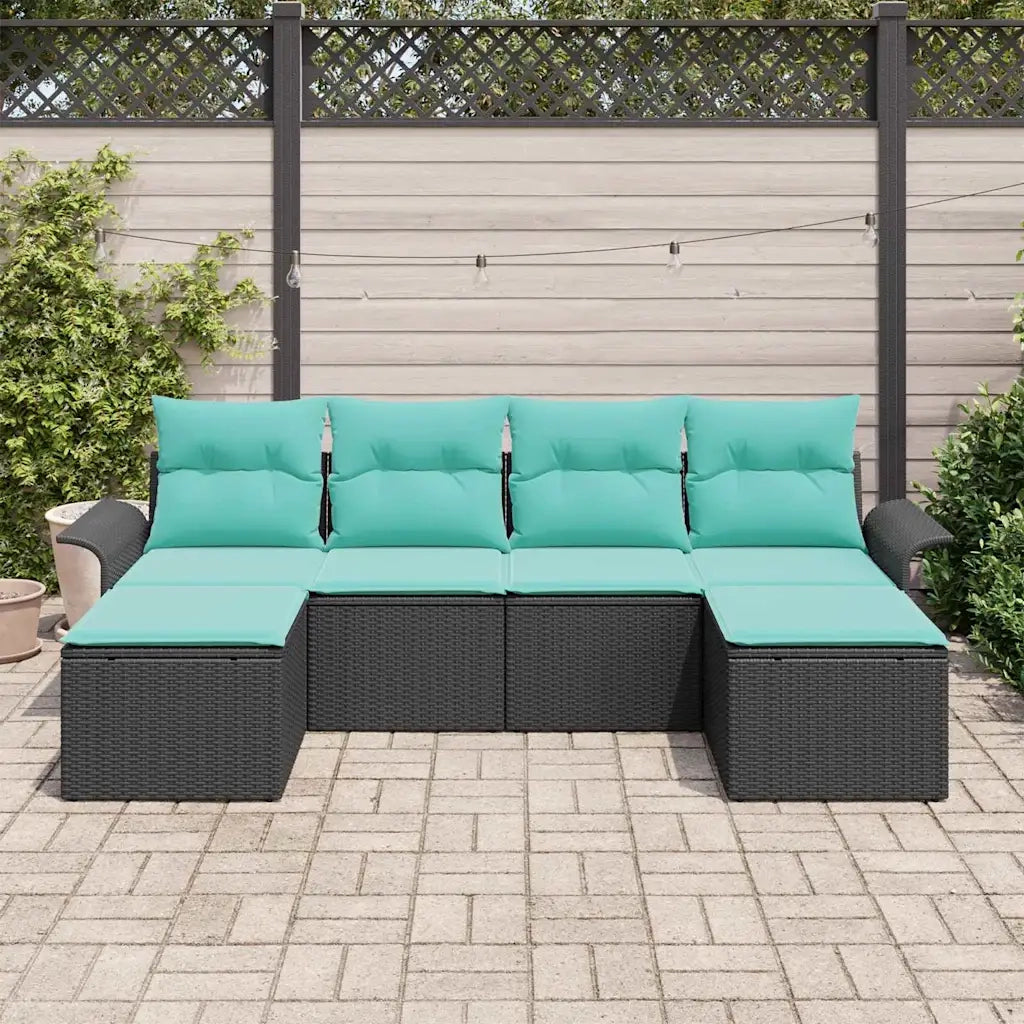 Set Divano da Giardino con cuscino 6 pcs Nero Poly Rattan