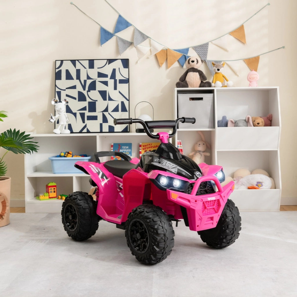 ATV elettrico per bambini a 12V, Veicolo a batteria con velocit¨¤ alta o bassa sedile comodo ruote larghe corno Rosa-Macchinine giocattoli