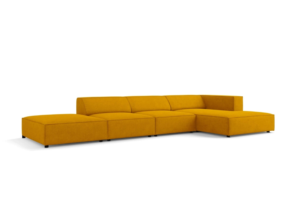Cosmopolitan Design - Divano angolare destro "Arendal" 5 posti in ciniglia con effetto a coste senape 
