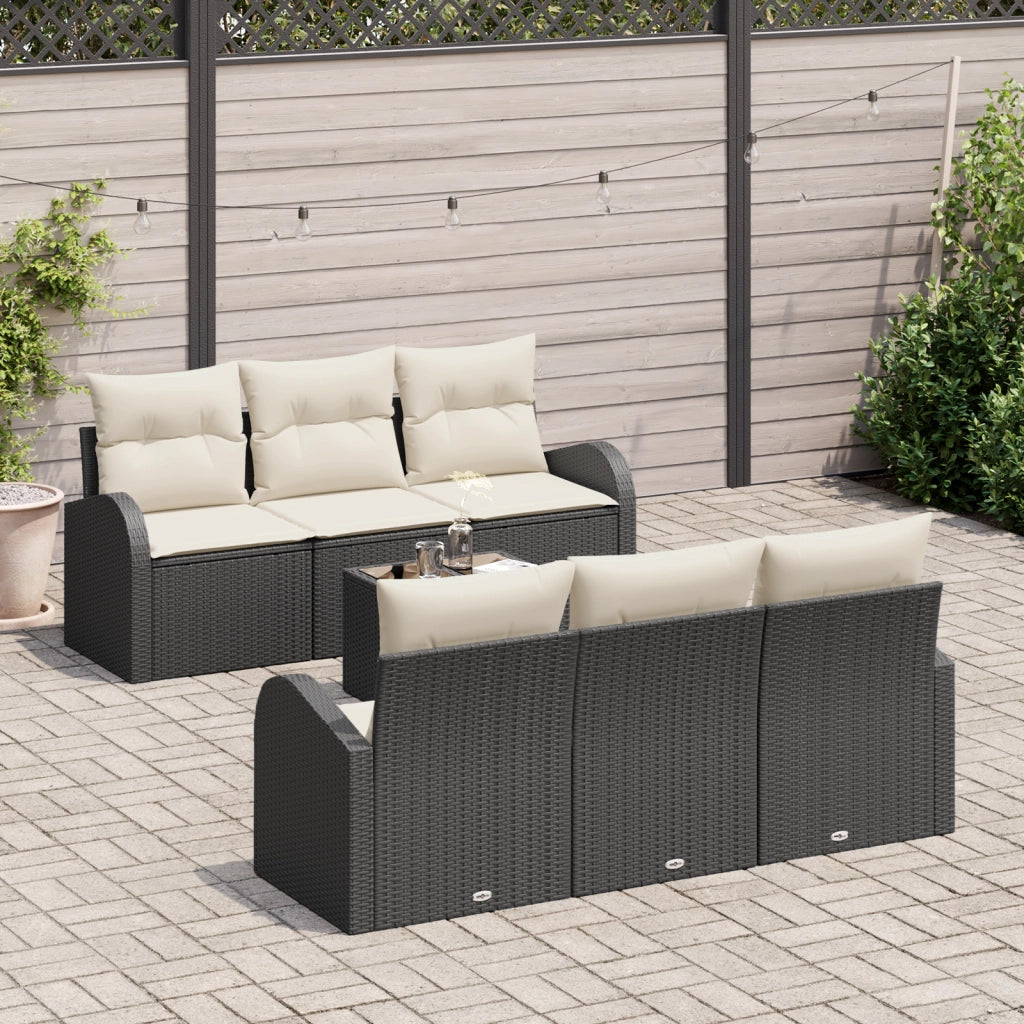 Set divani giardino 7 pezzi con cuscini neri in polyrattan
