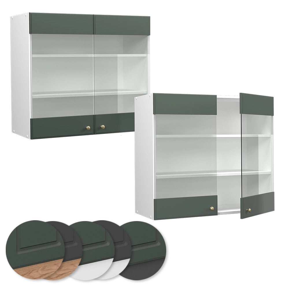Mobile da cucina in vetro Fame-Line Verde-oro rustico/Bianco 80 cm Vicco