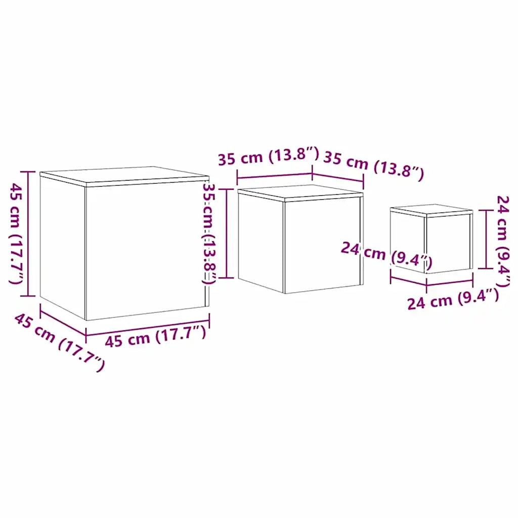 Tavolo Nesting 3 pz Rovere Nero 45 x 45 x 45 cm 862676