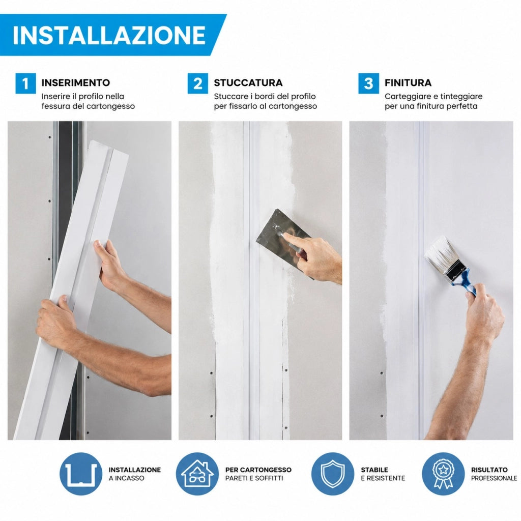 Kit 5 Profili in Alluminio da Incasso per Cartongesso 200 cm con Cover Satinata | Profilo per Strisce LED larghezza interna 12 mm