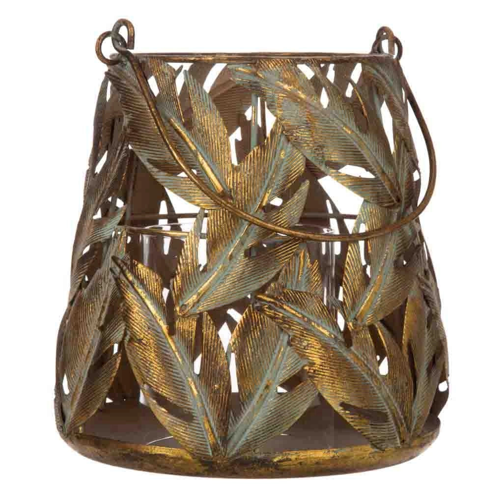 Portacandele in metallo dorato 17,5x17,5x19h