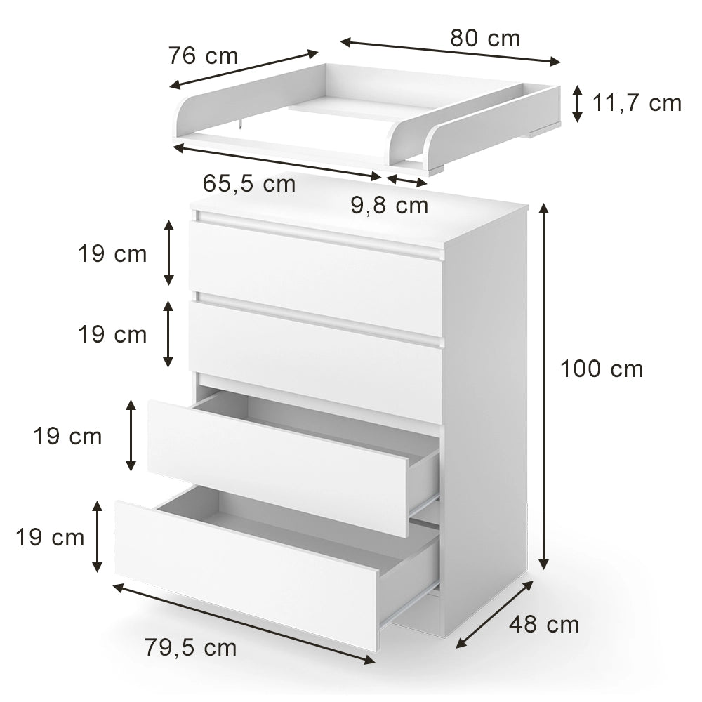 Fasciatoio da mobile Emmi Bianco 80 x 111.6 cm con 4 cassetti Vitalispa