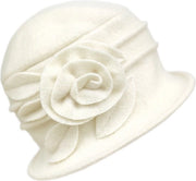 Cappelli caldi per donne - cappelli in lana retro - cappelli in lana per donne con decorazioni floreali - cappelli eleganti di alta qualità - Bianco