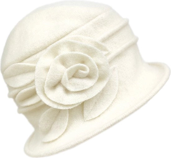 Cappelli caldi per donne - cappelli in lana retro - cappelli in lana per donne con decorazioni floreali - cappelli eleganti di alta qualità - Bianco