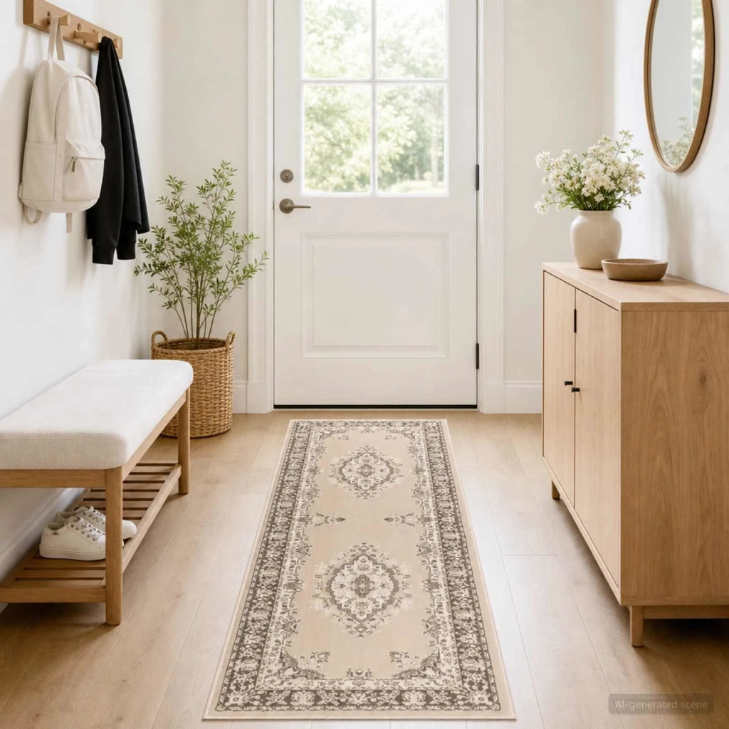 Tappeto Runner FLORNES Tessuto Ecrù 80 x 200 cm PP 7 mm 42057514