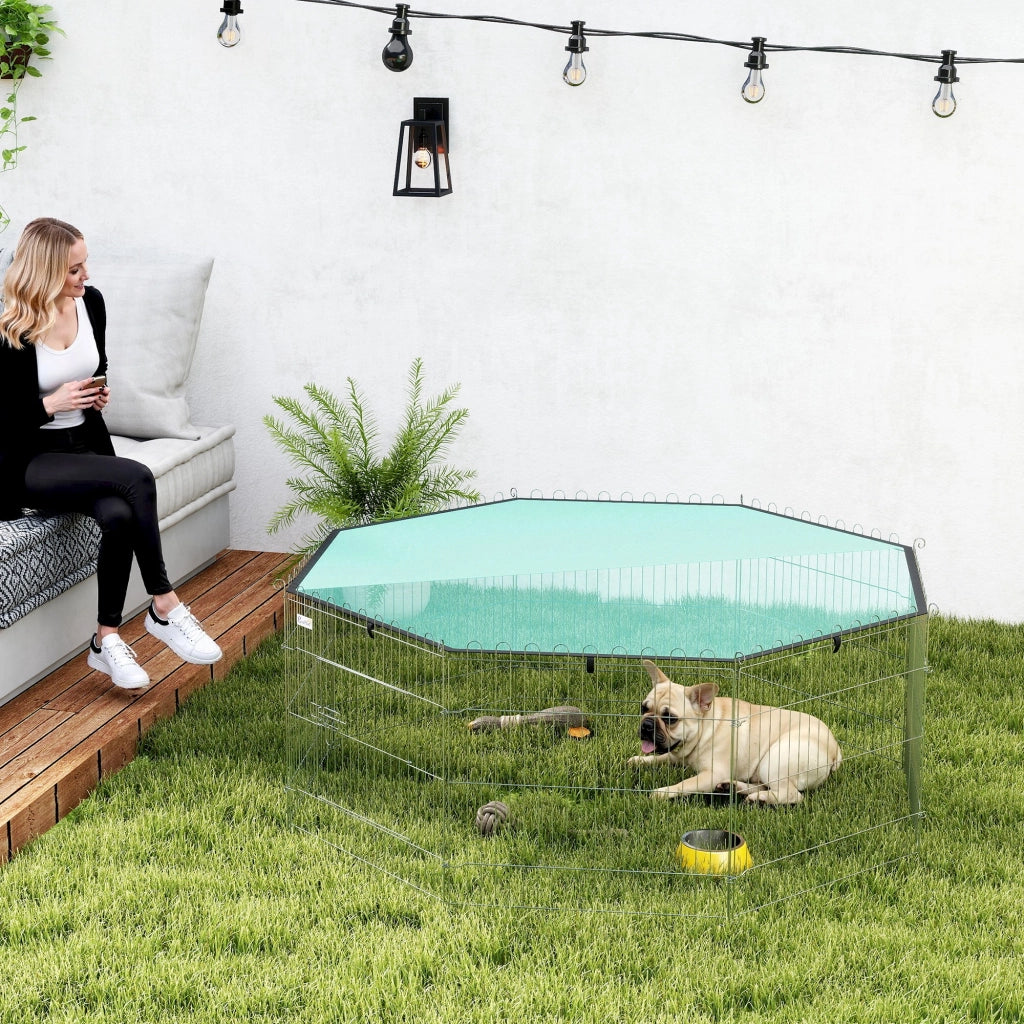 Recinto per Cani 8 Pannelli con Tetto ¨C Zephmum ¨C Verde Argento 60H