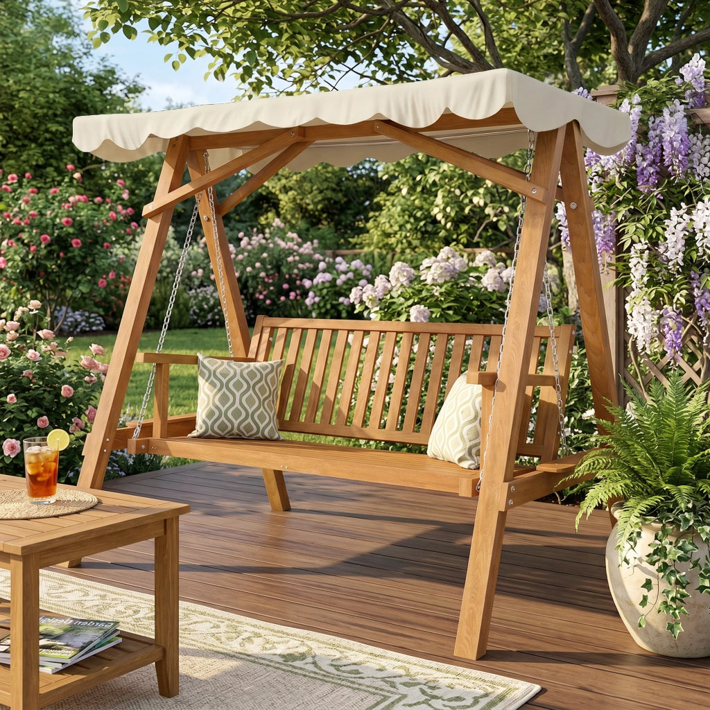 Dondolo da Giardino ¨C zephmum ¨C Legno Massello di Pino Grigio 162x130x185cm