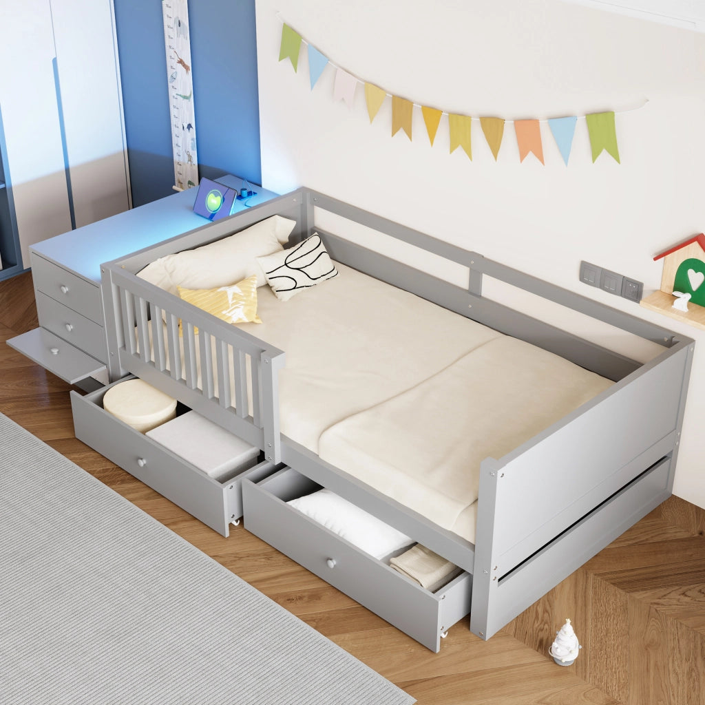 LETTO a soppalco 90x200 cm in legno grigio con contenitore separato