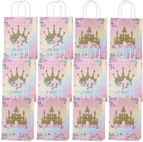 Zaketti di Carta 12 pezzi - Sacchetti di Carta - Regali - Sacchetti di Confezione - Rosa - Con Cinturino Porta - Sacchetti Regalo