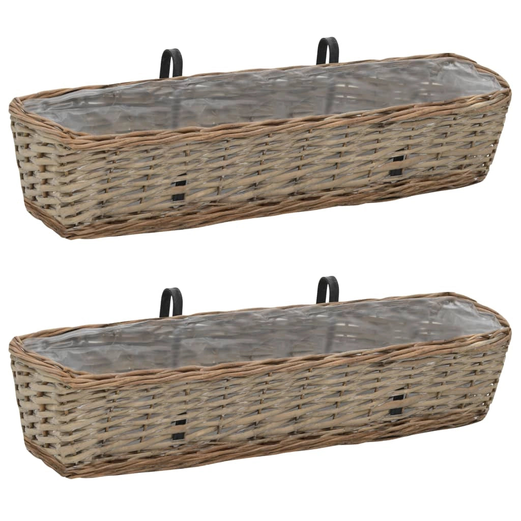 Set di 2 fioriere da balcone in vimini con rivestimento in PE 80 cm marrone 02_0000886