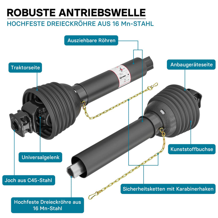 Albero cardanico T8 Giunto cardanico 1000-1100mm 1240Nm 540rpm Cardano 110kW 150CV 2x 1 3/8" 6 denti