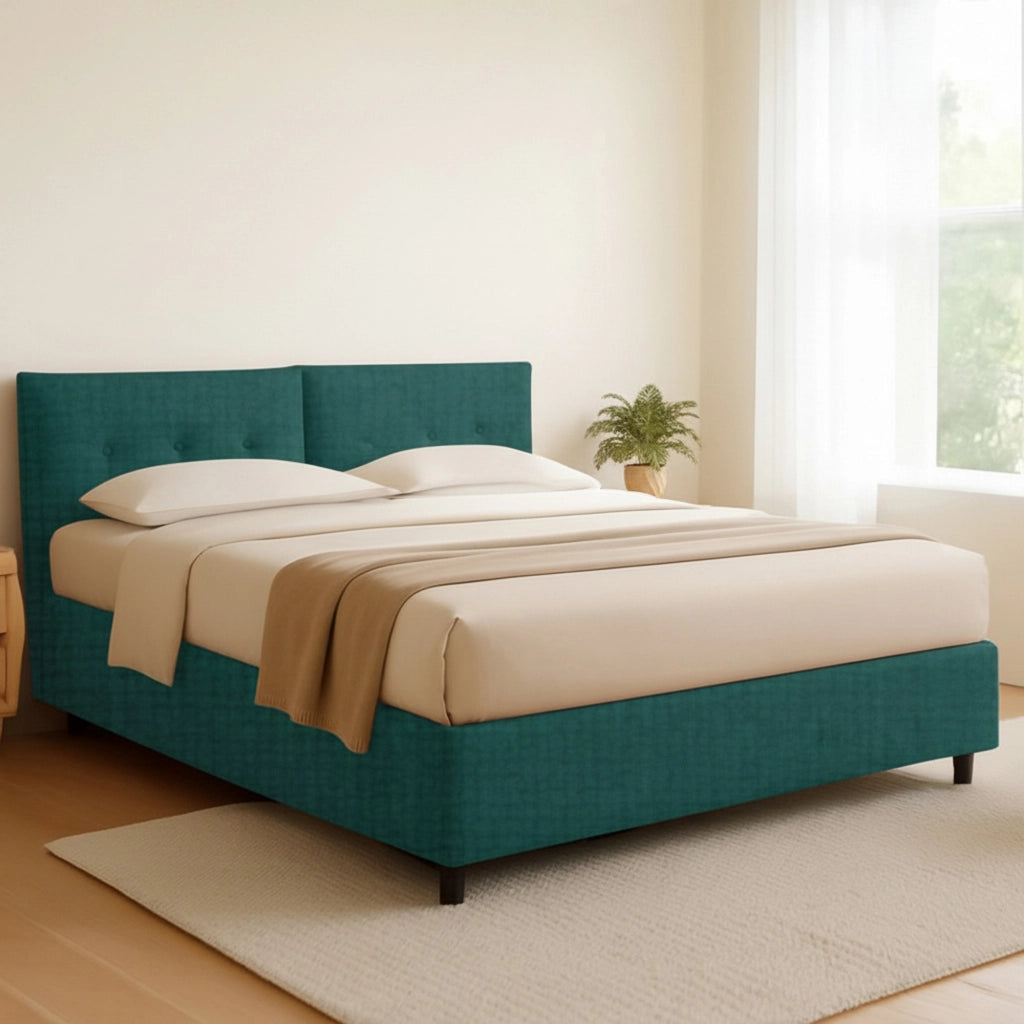 Derby, Letto Matrimoniale Sfoderabile Made in Italy, Verde Petrolio