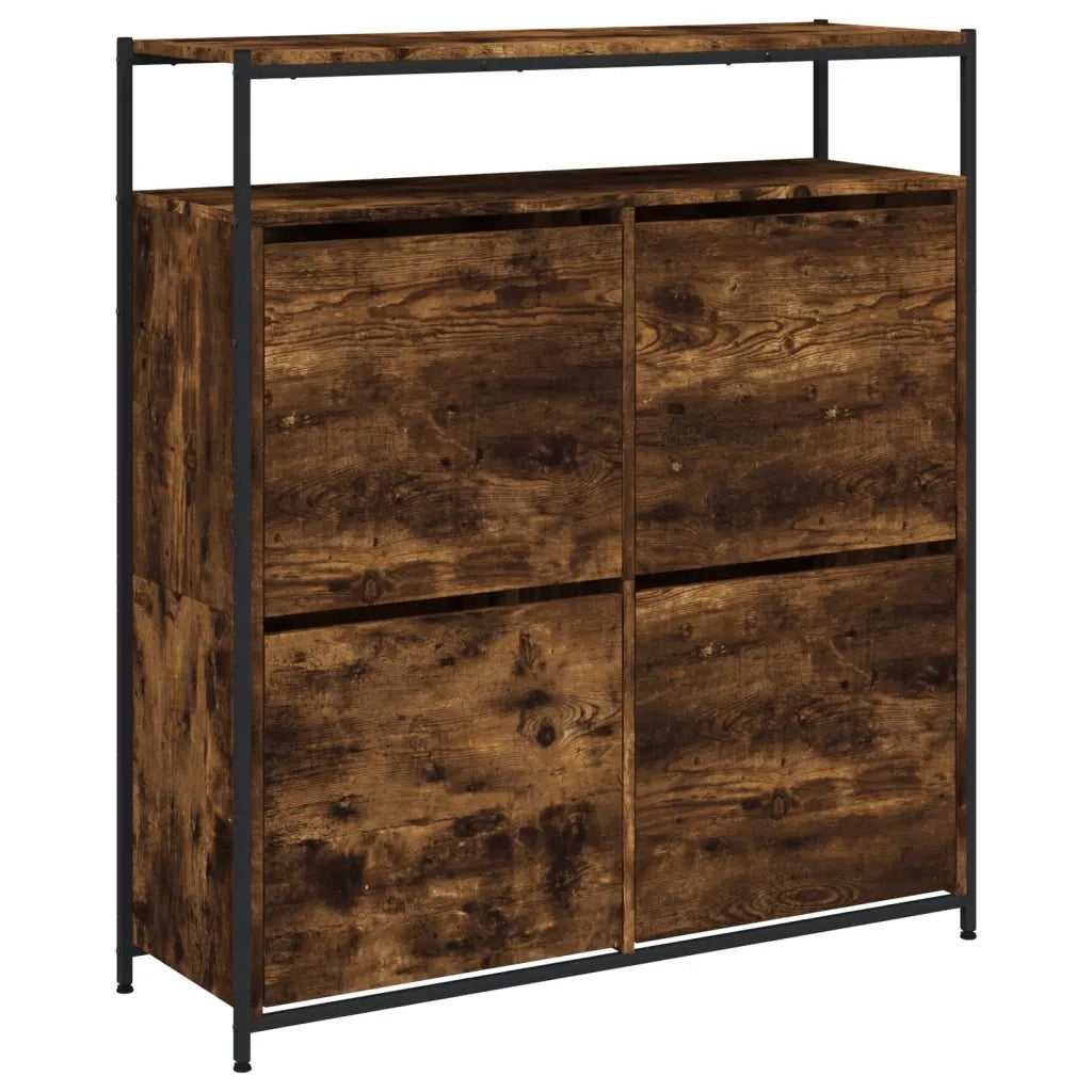 Scarpiera con 4 Cassetti Ribaltabili-Scaffale per scarpe Rovere Fumo 100x34x112 cm