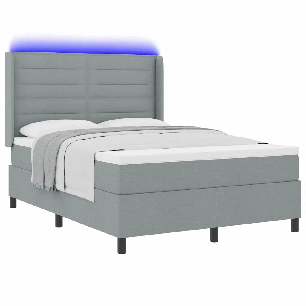 Letto a Sorgente LED Grigio chiaro 140 x 200 cm Tessuto