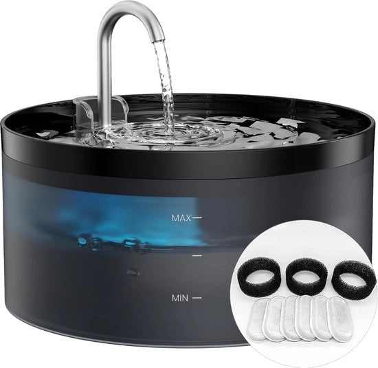 Fonte d'acqua per Gatti e Cani - Stile Top - 3,2L - Incl. 6 Filtro & 3 Spugne - LED - Fonte d'acqua per Animali - Bevanda per Gatti e Cani - Dispensatore d'acqua per Animali di Casa