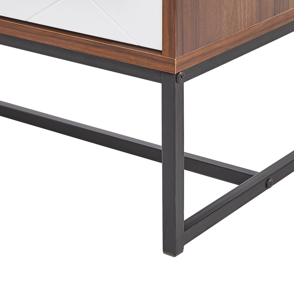 Credenza in Legno Scuro con Gambe in Metallo Bianco Mobiletto Rettangolare Mobile TV 3 Scomparti Ante 62 x 112 cm Mobili Soggiorno