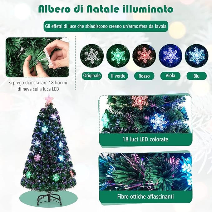 Albero di Natale 120 cm, Albero di Natale Artificiale con Luci LED, Rami Densi, Stelle Luminosi e Fibre Ottiche, Decorazione Natalizia per Casa, Ufficio e Negozio (120 cm)