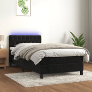 Letto a Molle con Materasso e LED-Struttura Letto con Materasso Nero 90x190 cm in Velluto 188236