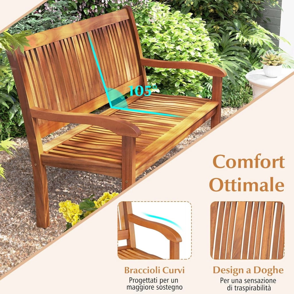 Panchina da Esterno, Panchina da Giardino in Legno con con Schienale e Braccioli, Panchina da Giardino, Balcone e Cortile, Portata 320kg, 126 x 63 x 91cm (Modello 1)