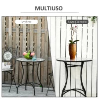 Tavolino da Giardino Piccolo in Metallo e Ceramica, Tavolino con Mosaico da Esterno per Terrazzo o Balcone, Ф60x71cm, Grigio Nero
