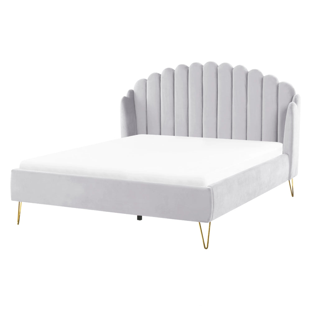 Letto con rete in velluto grigio 160 x 200 cm gambe in metallo testata retro capitonné