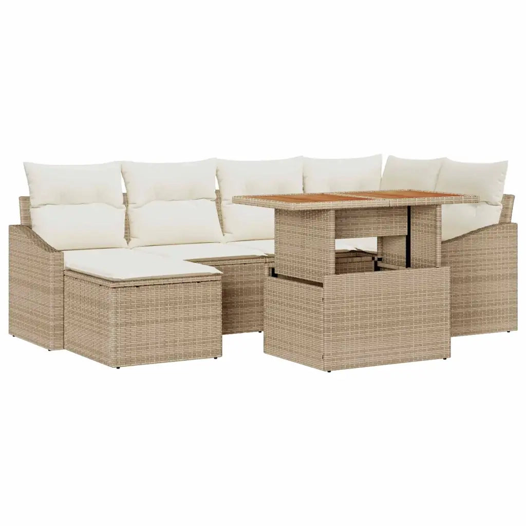 Set Divano da Giardino 7 pcs Beige Poly Rattan