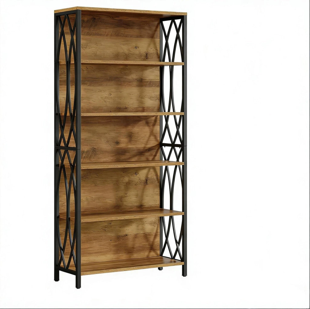 Libreria aperta 80x28x180 cm nera, contenitore verticale, MDF e metallo,