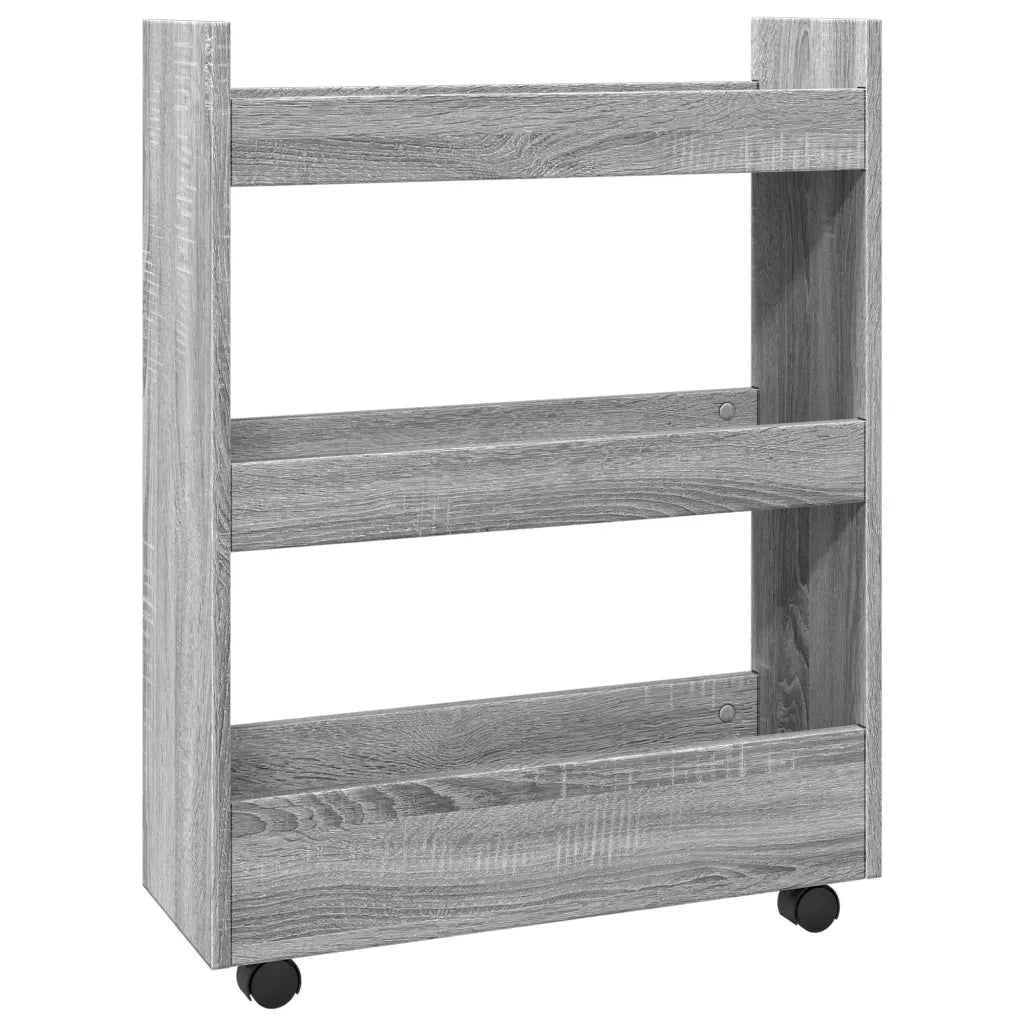 vidaXL Carrello Stretto a 3 Livelli Grigio Sonoma in Truciolato