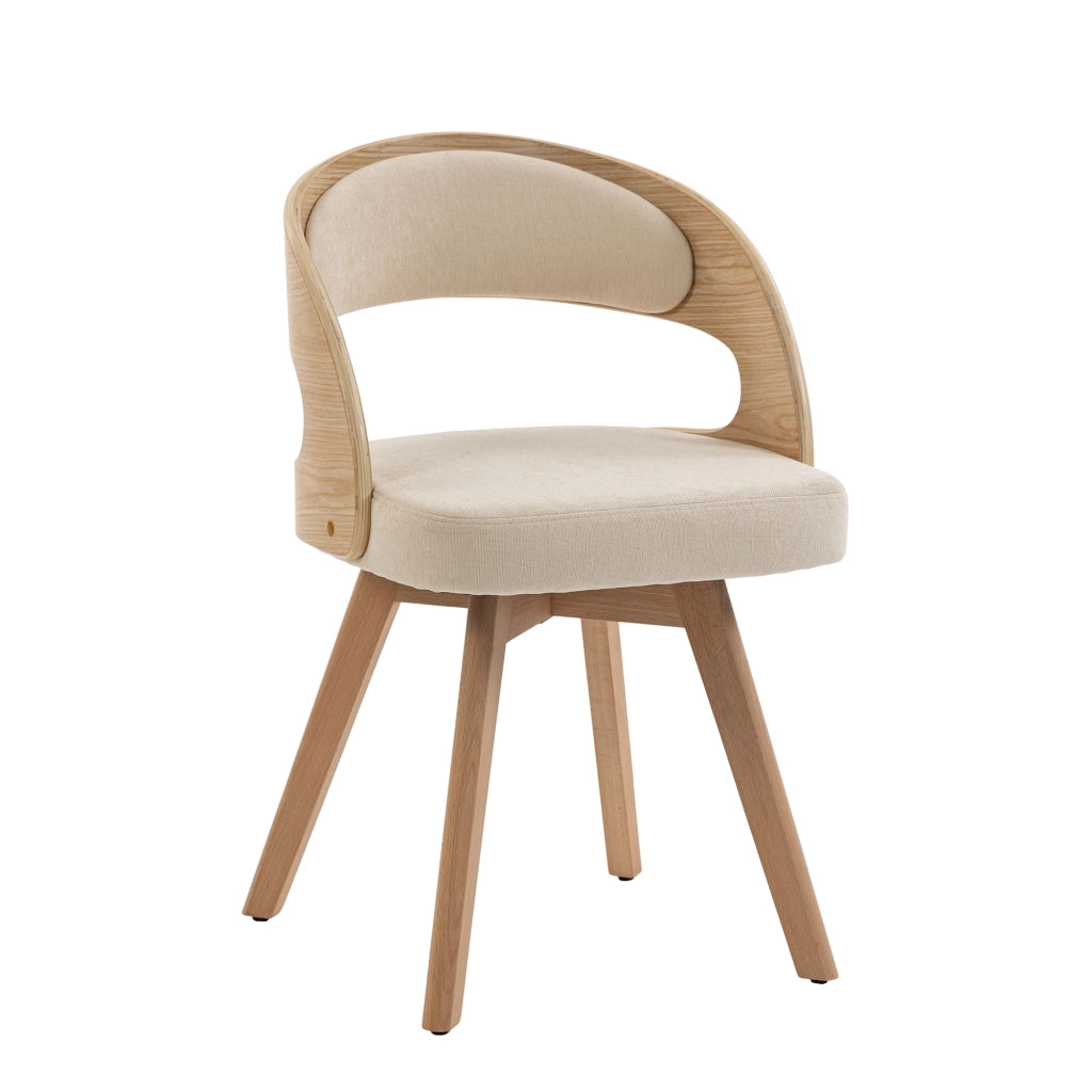 Sedia da Pranzo Girevole in Legno con Cuscino ¨C MINIMAL ¨C Schienale Curvo, Tessuto Cotone Lino