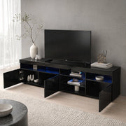 Mobile porta tv moderno con LED variabile, pannello lucido in MDF e vetro laminato nero 180 × 35 × 48 cm
