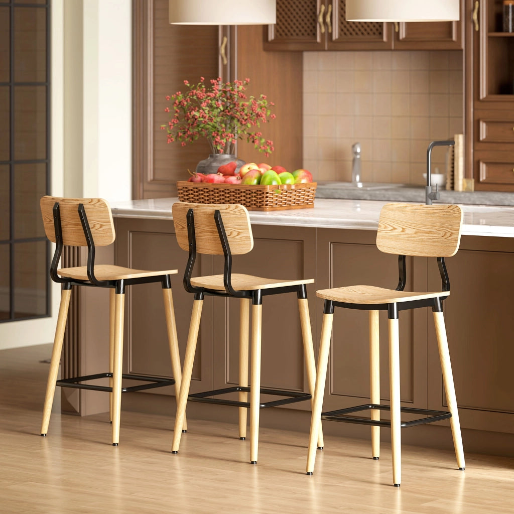 Set 2 Sedie da Bar con Schienale ¨C zephmum ¨C Legno e Metallo Colore Chiaro