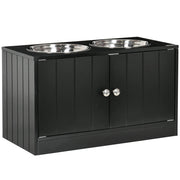 2 Ciotole per Cani Rialzate 60x30x35,5 cm in Acciaio Inox con Vano Contenitore Nero