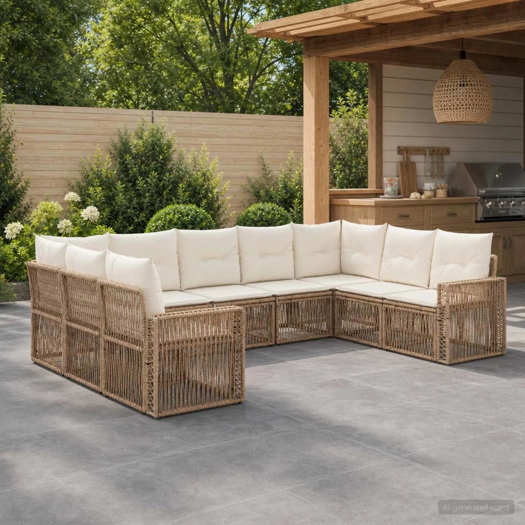Set Divano da Giardino 9 pz Beige e Bianco Crema polyrattan 3435228