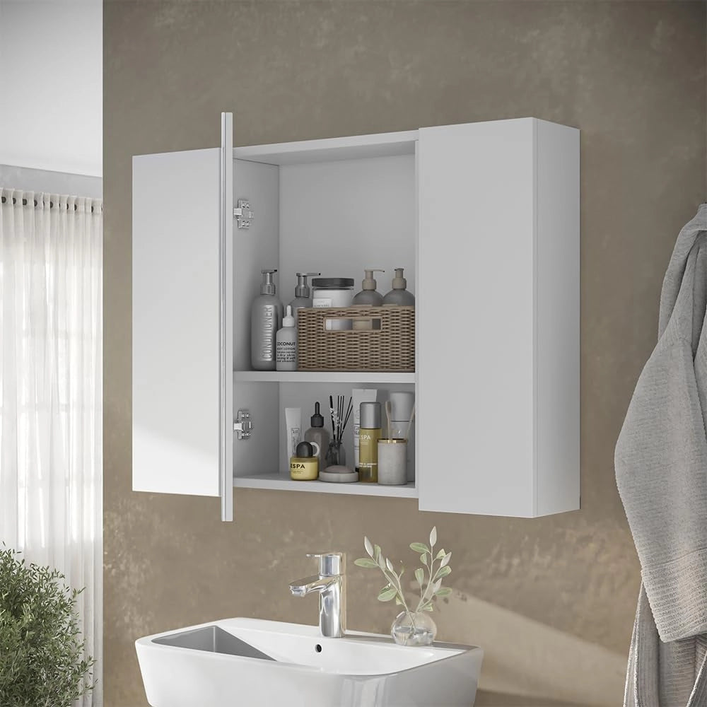 Specchio contenitore bagno Leopold, Bianco, 80 x 59.2 cm con ripiani