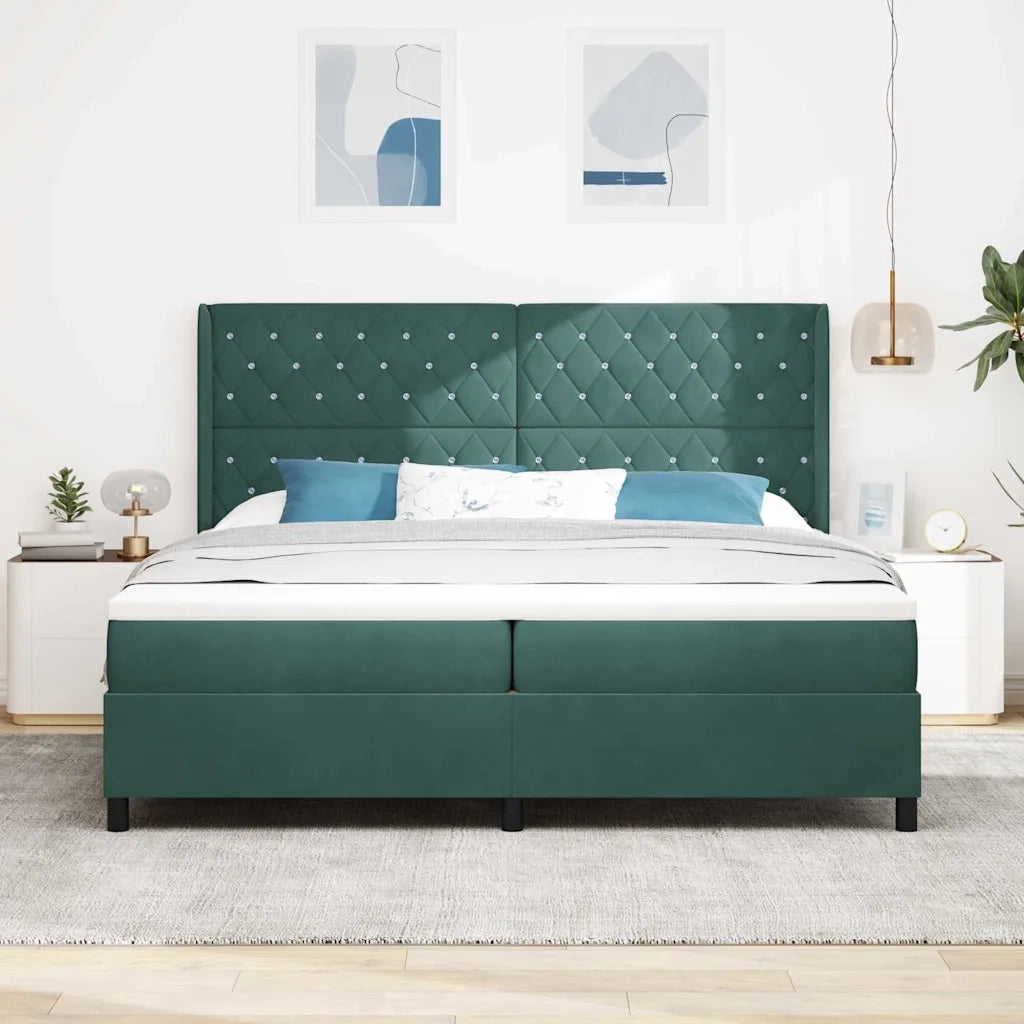 vidaXL Letto a molle con testiera Verde scuro 200 x 200 cm Velluto