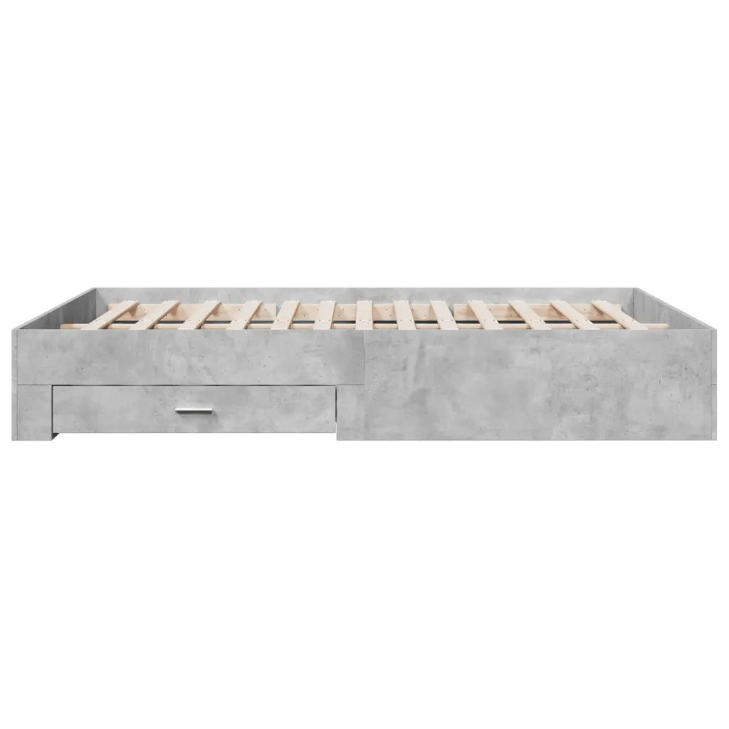 Letto matrimoniale | Letto per adulti | Giroletto Cassetti Grigio Cemento 140x200 cm Legno Multistrato