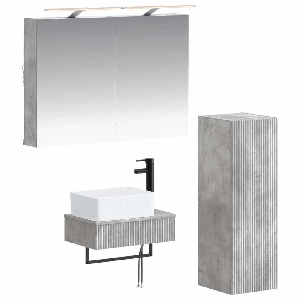 Set di Armadi da Bagno 4 pz Grigio Cemento Legno ingegnerizzato 3407386