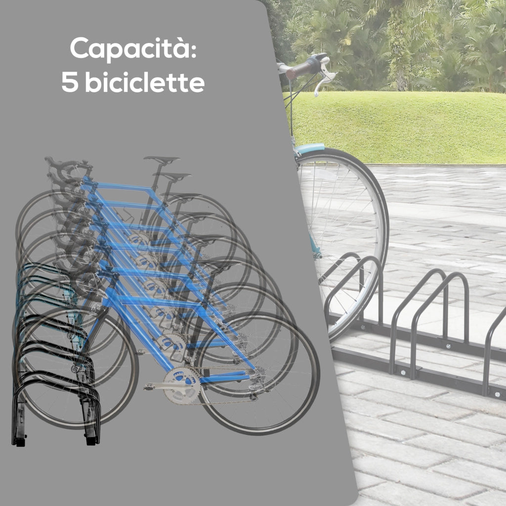 EasyComfort Rastrelliera Portabiciclette Parcheggio per 6 Biciclette in Acciaio, 179x33x27 cm, Nero