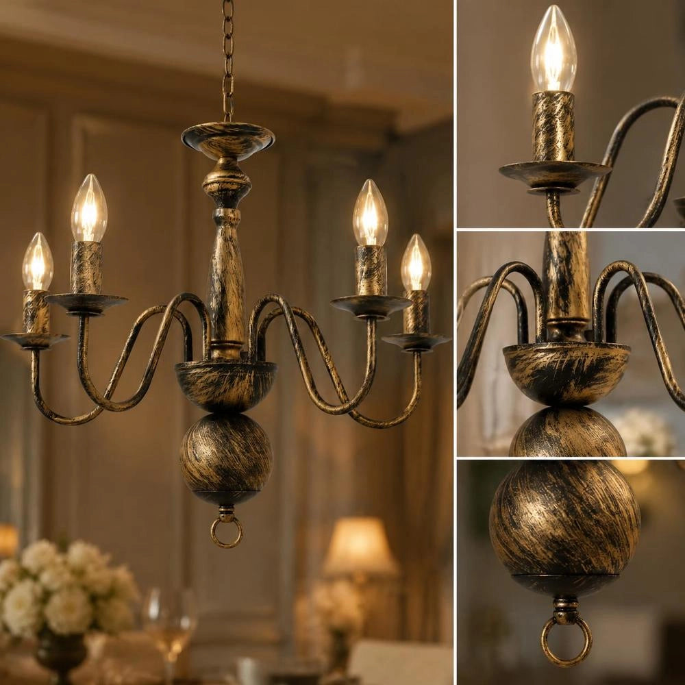 Antique Black Chandelier With 5 E14 Bulbs